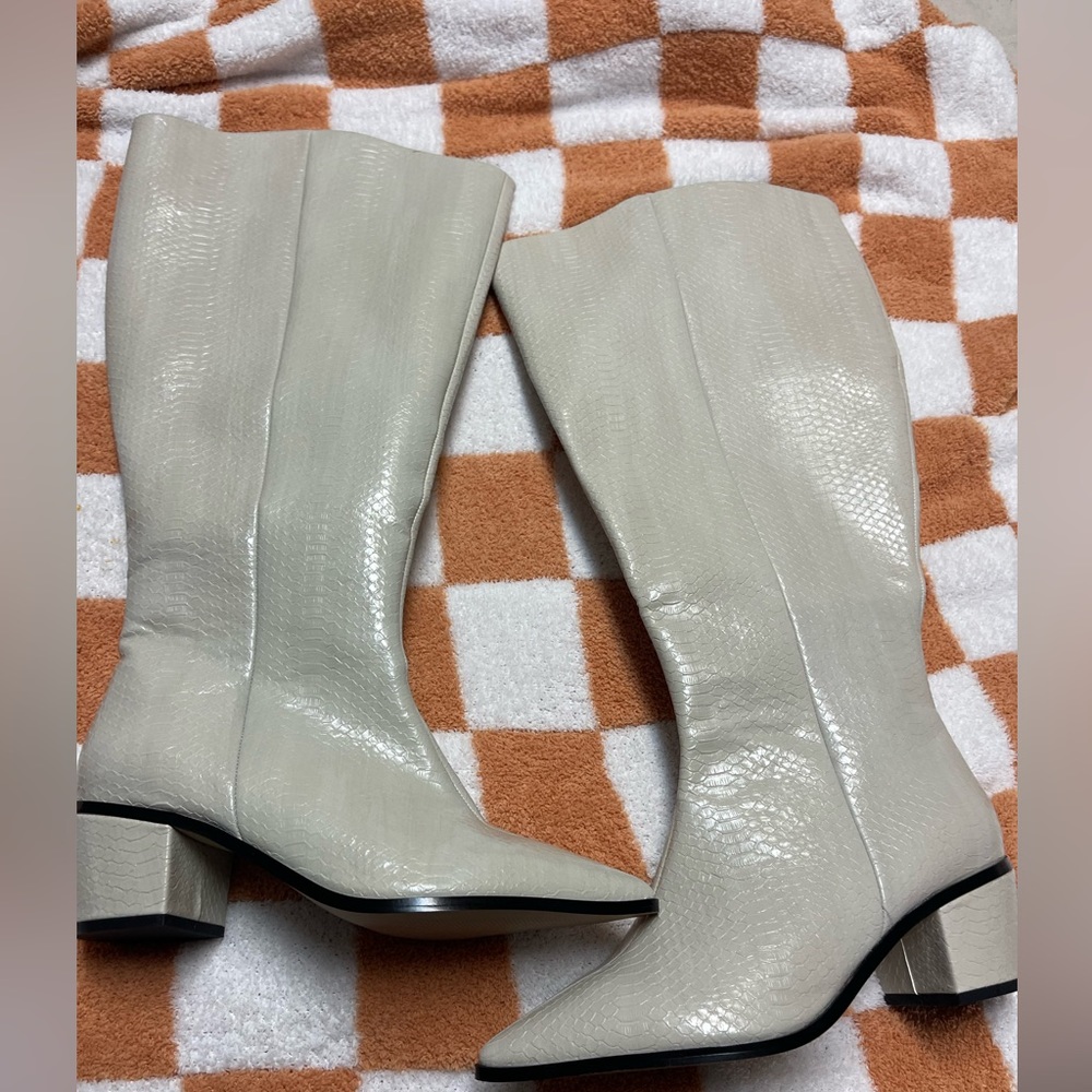 White wide calf boots